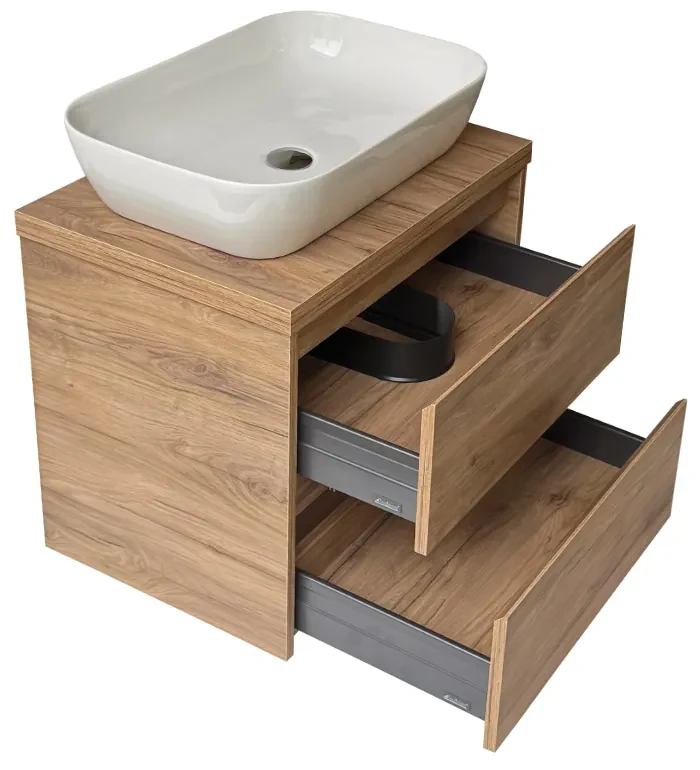 Sanicare Avenza badmeubel 65cm diveria oak met witte waskom 60x40cm