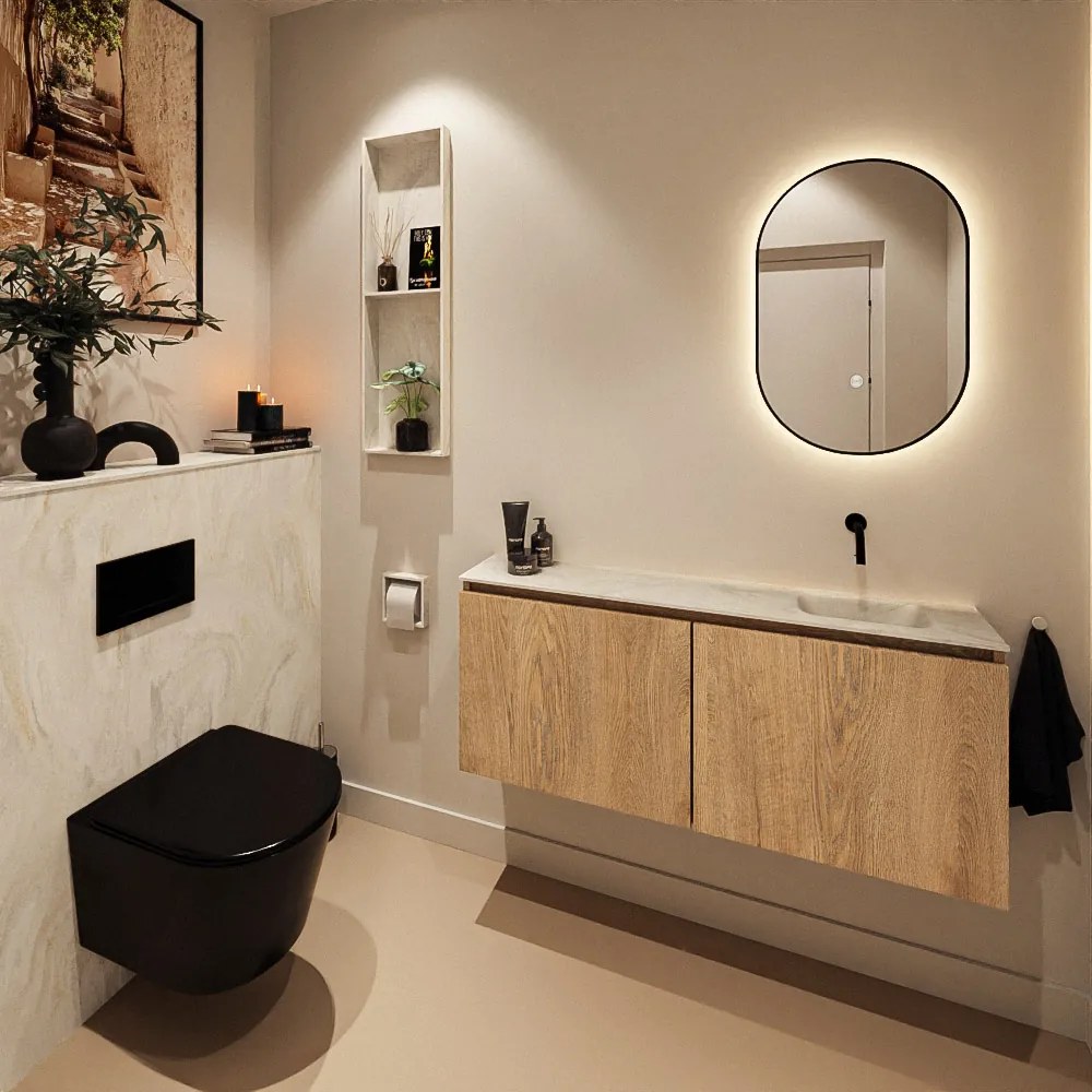 Mondiaz Ture DLux toiletmeubel 120cm washed oak met wastafel ostra rechts zonder kraangat