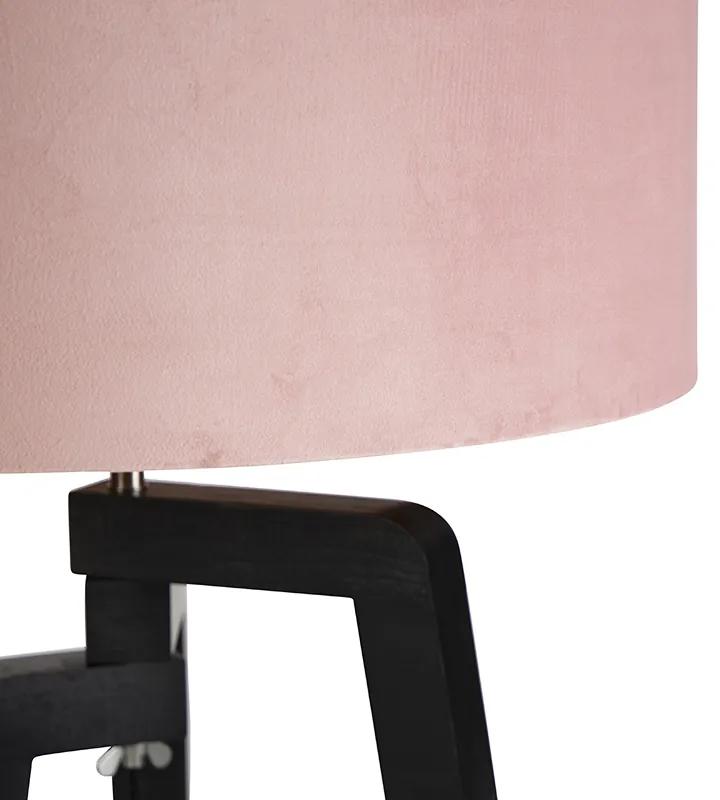 Vloerlamp tripod zwart met roze kap en goud 50 cm - Puros Landelijk / Rustiek E27 cilinder / rond Binnenverlichting Lamp