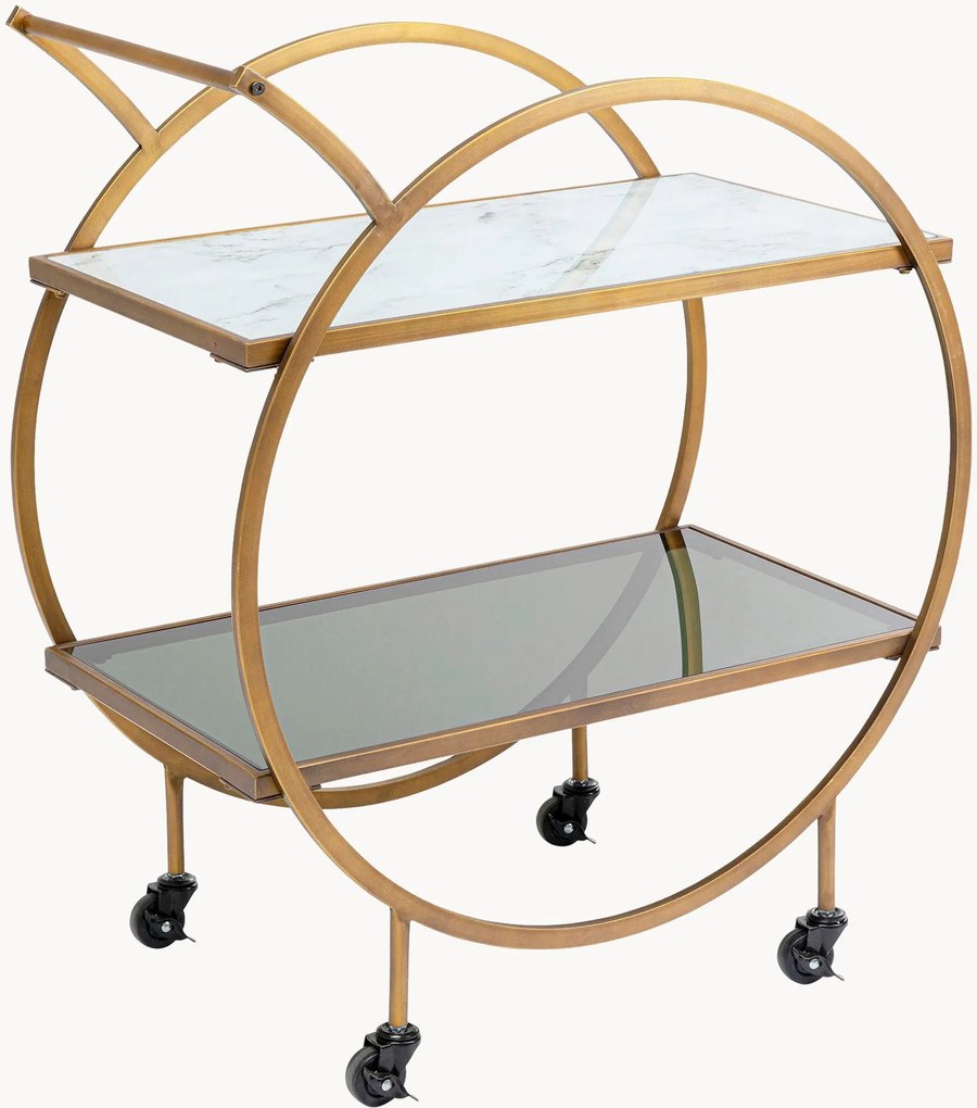 Handgemaakte serveerwagen Loft met marmeren en glazen tafelblad