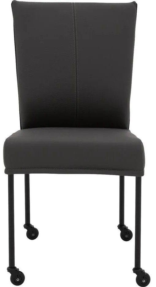 Goossens Eetkamerstoel Funk Zwarte Poten donkergrijs leer leuning en Zwart skater wiel met zwarte kapmet wielen, modern design