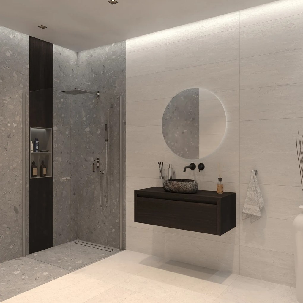 Gliss Design Ares badmeubel 90cm charcoal met rivierstenen waskom