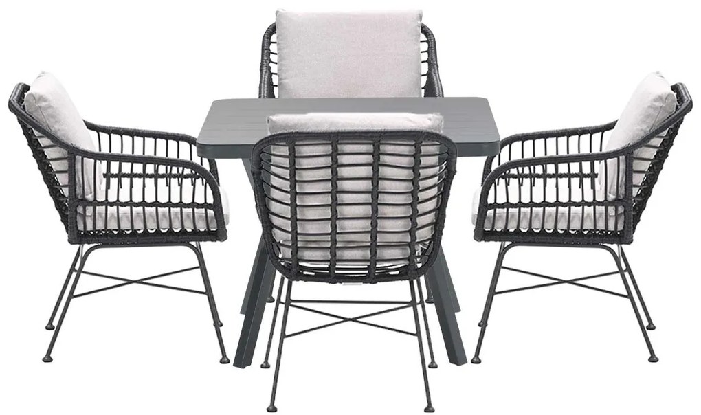 Garden Impressions Lucas tuinset zwart 5-delig - Mina tuintafel 90x90 cm