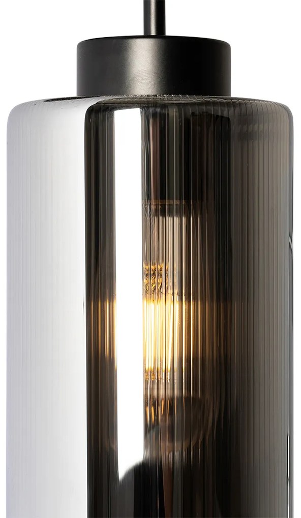 Art Deco wandlamp zwart met smoke glas - Laura