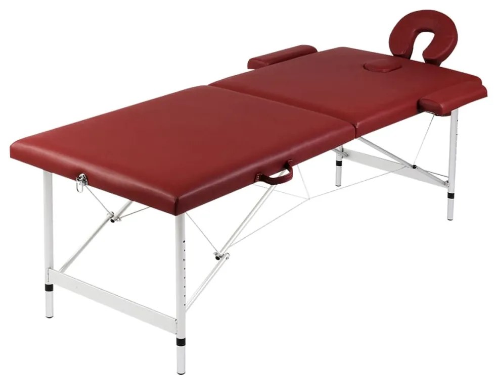 vidaXL Massagetafel met 2 zones inklapbaar aluminum frame rood