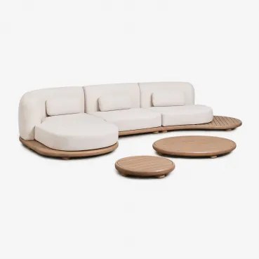 Tuinset Met Modulaire Linker Chaise Longue Bank Van 3 Delen En 2 Salontafels Van Acaciahout Gerard Lichte Acaciekleur - Sklum