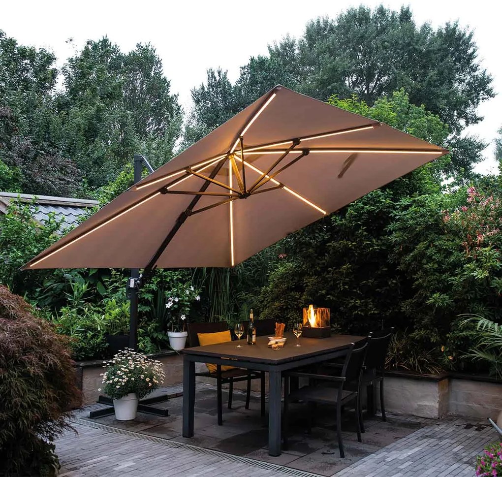 Garden Impressions Hawaii zweefparasol Lumen LED 300x300 cm - donker grijs