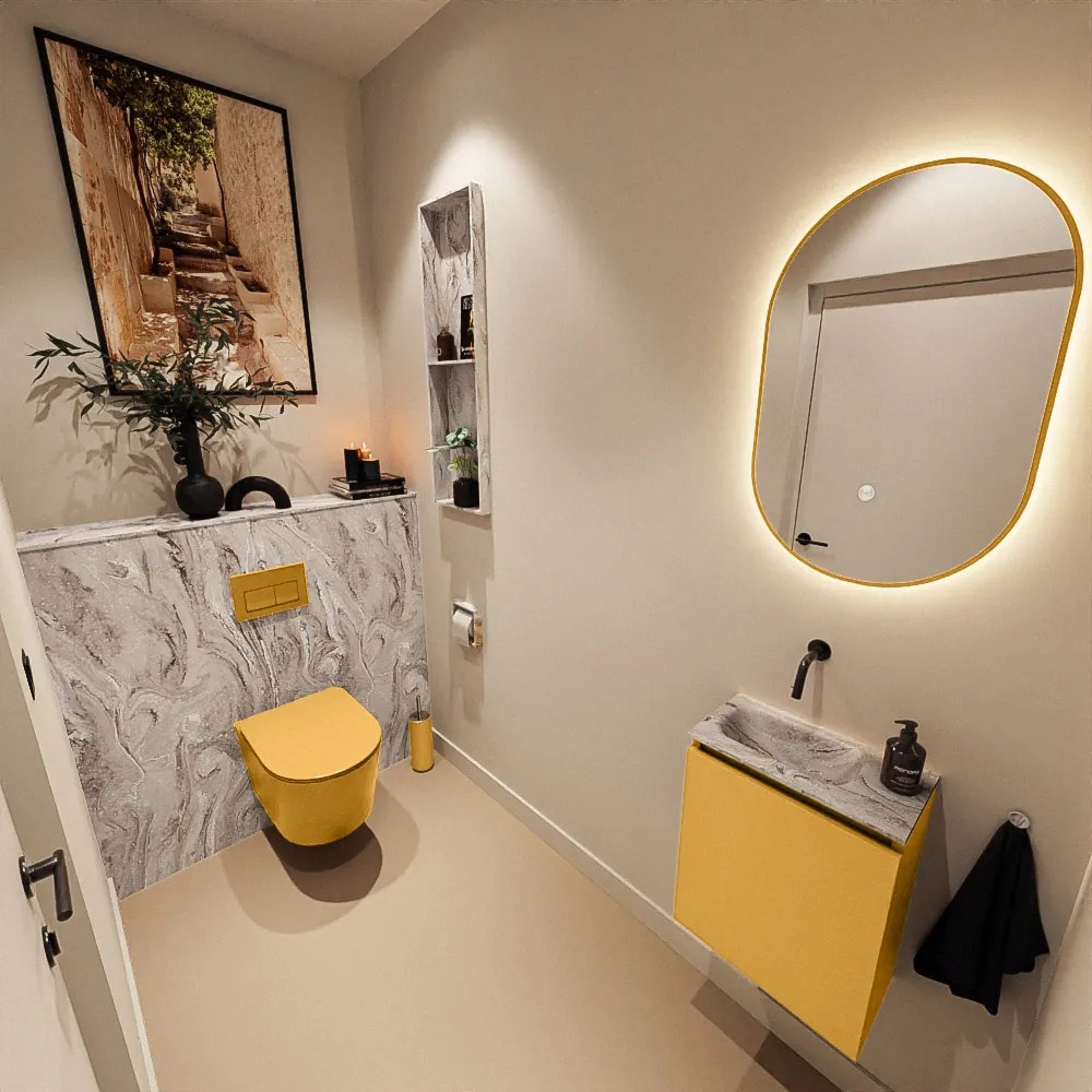 Mondiaz Ture DLux toiletmeubel 40cm ocher met wastafel glace links zonder kraangat