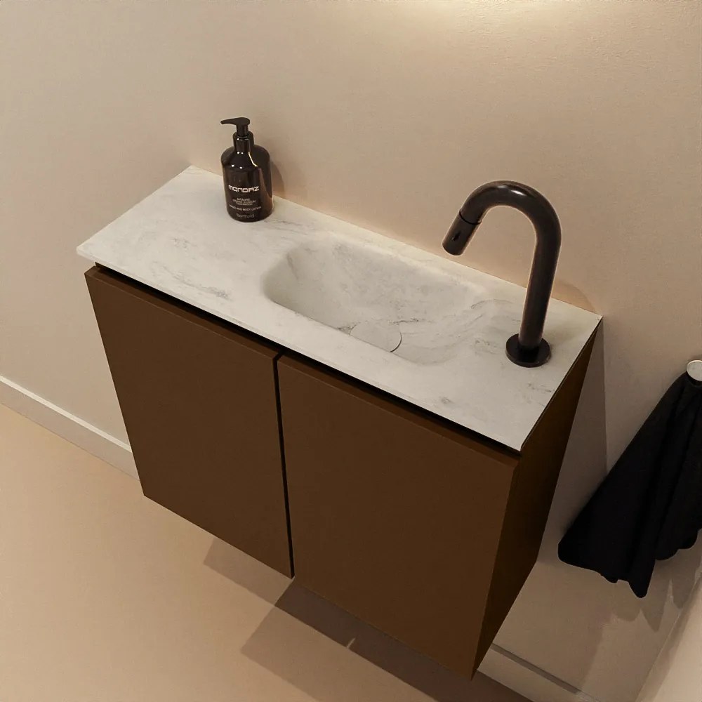 Mondiaz Ture DLux toiletmeubel 60cm rust met wastafel opalo rechts met kraangat