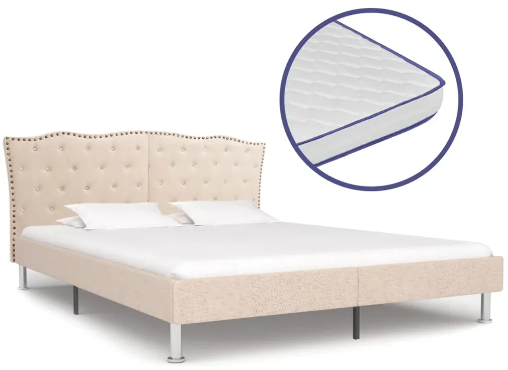 vidaXL Bed met traagschuim matras stof beige 160x200 cm