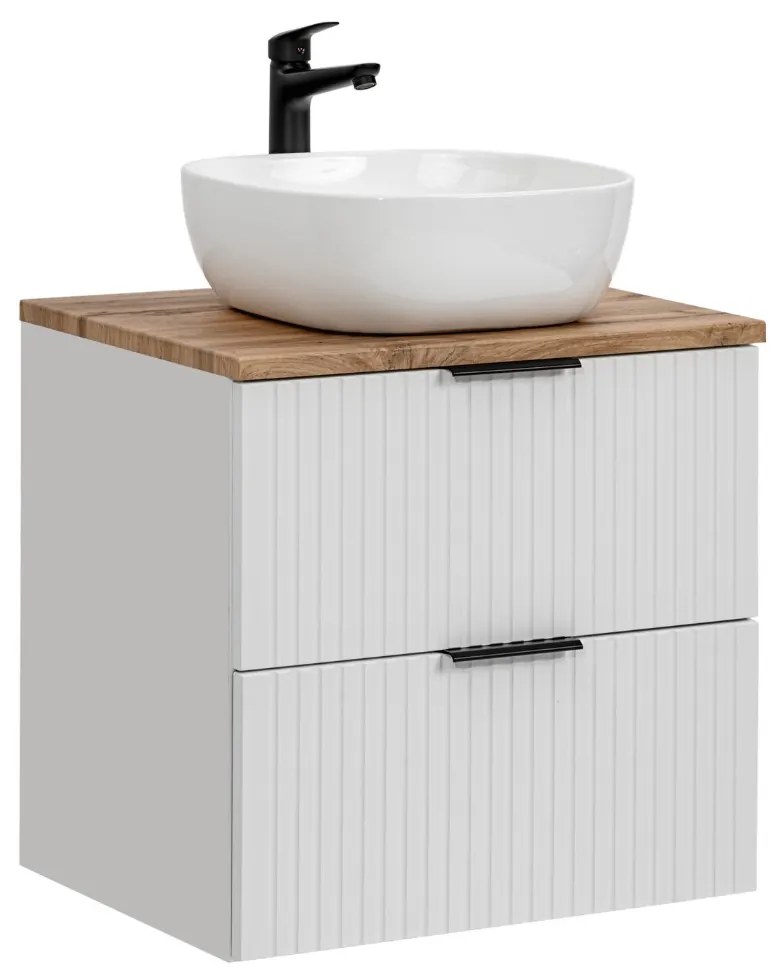 Comad Adele White badkamermeubel 60cm wit mat met waskom en toppaneel eiken