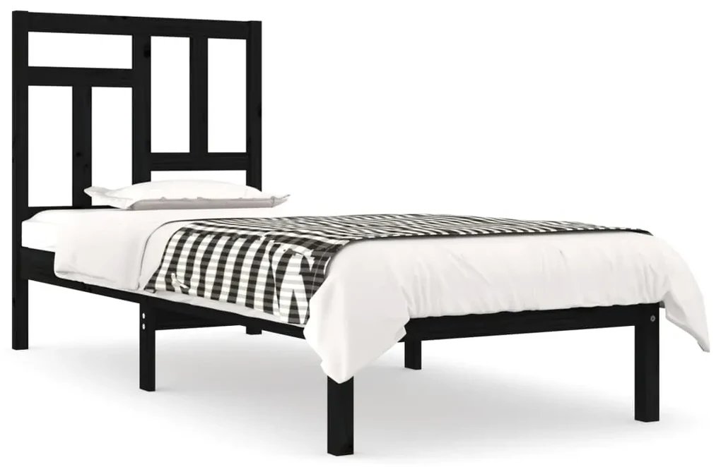 vidaXL Bedframe massief hout zwart 75x190 cm 2FT6 Small Single