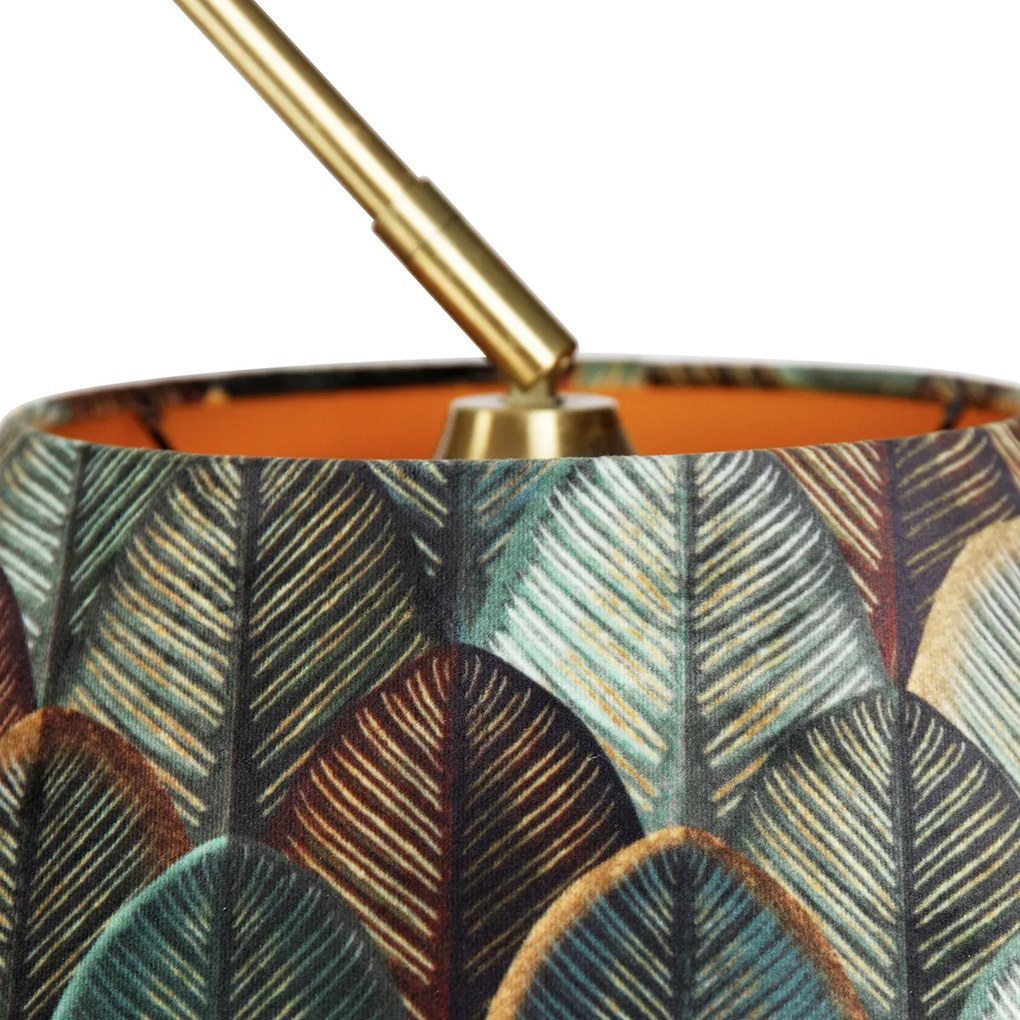 Booglamp messing met dubbele velours kap blad dessin en beige - XXL Klassiek / Antiek, Modern E27 rond Binnenverlichting Lamp