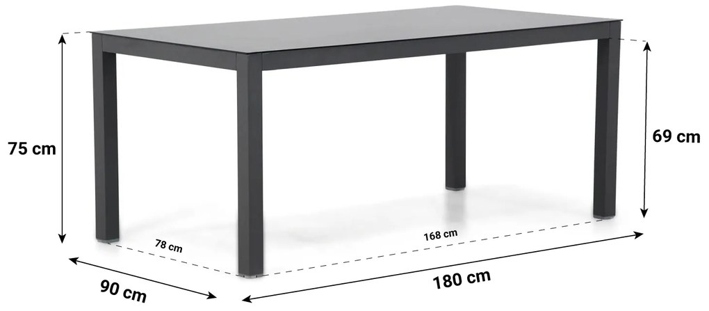 Dining Tuintafel rechthoekig 180 x 90 cm Aluminium Grijs Madras