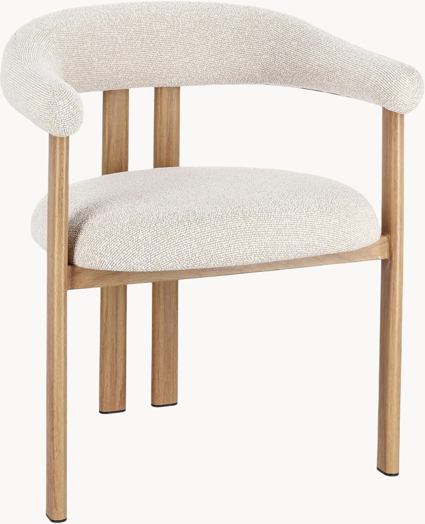 Bouclé eetstoelen Giuditta met armleuningen en poten in houtlook, 2-delig