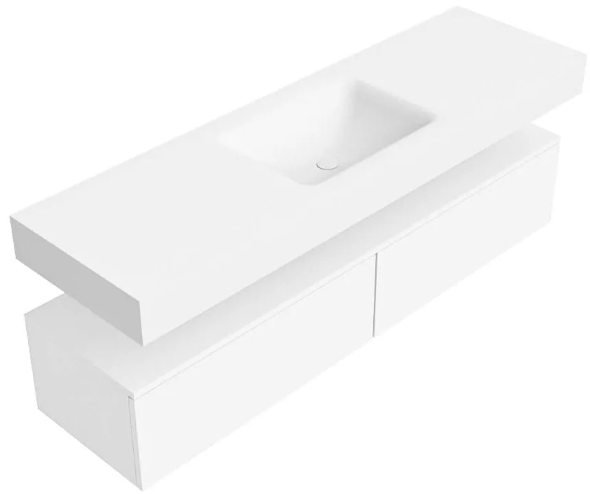 Zaro Alan badmeubel 160cm talc 2 lades met vrijhangende wastafel cloud midden zonder kraangat talc