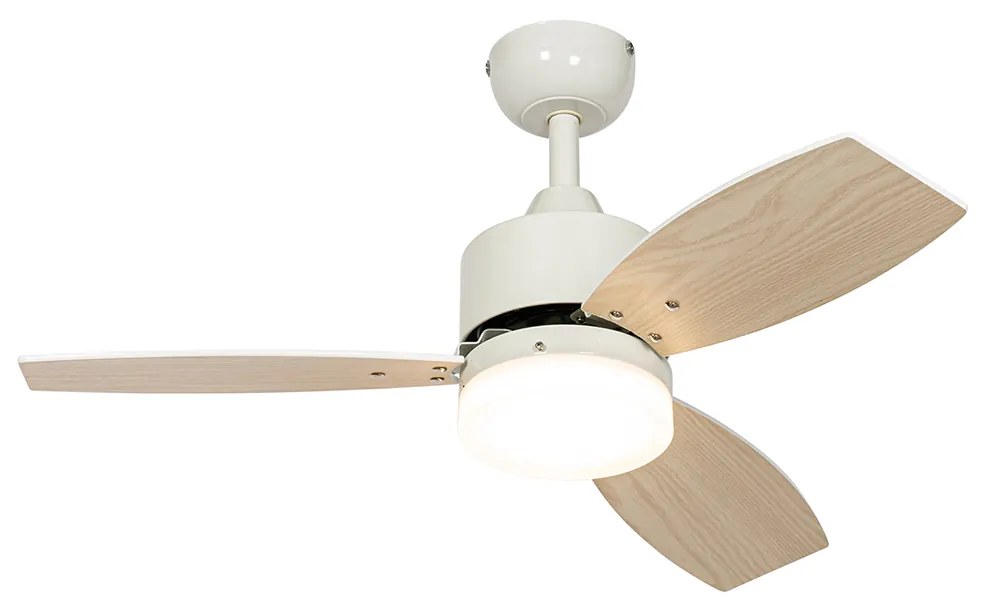 Buiten plafondventilator wit met hout print 91.3cm incl. LED dimbaar met afstandsbediening IP44 - Toledo
