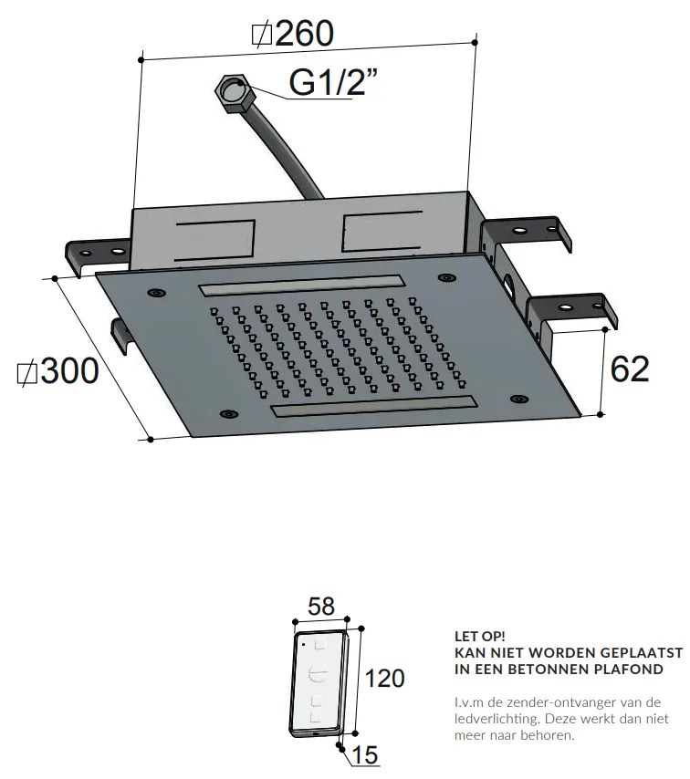 Hotbath Mate M174 inbouw hoofddouche met LED vierkant 30cm geborsteld nikkel