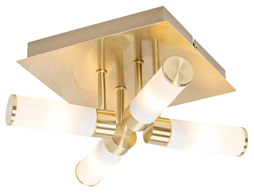 Moderne badkamer plafondlamp messing 4-lichts IP44 - Bath Modern G9 IP44 vierkant Lamp
