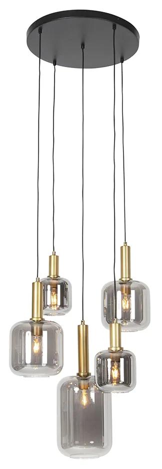 Hanglamp zwart met goud met smoke glas 5-lichts - Zuzanna Modern E27 rond Binnenverlichting Lamp