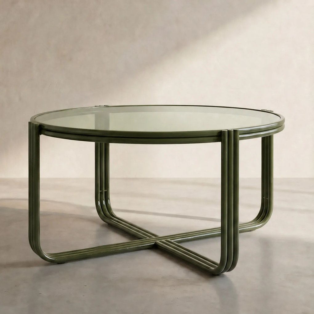 Retro Salontafel Glas Groen - 63 X 63cm.