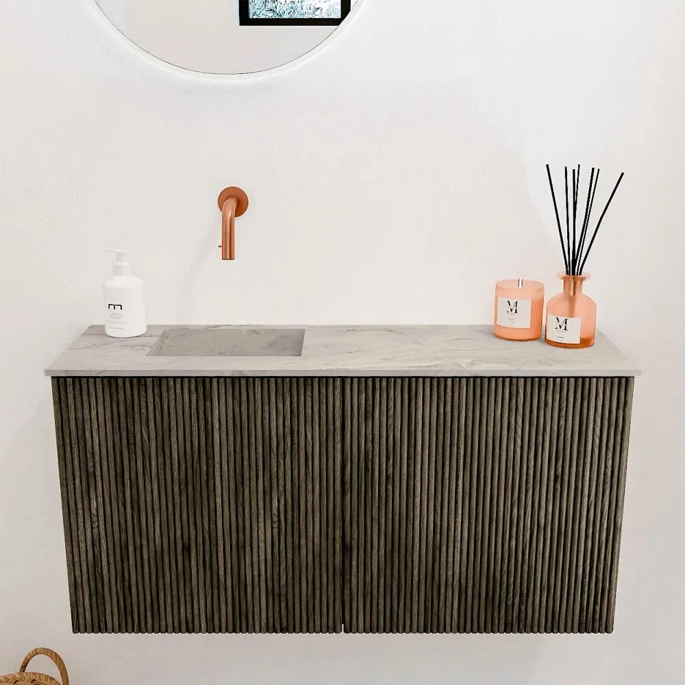 Mondiaz Joya DLux 80cm toiletmeubel shadow met wastafel faye links zonder kraangat glace