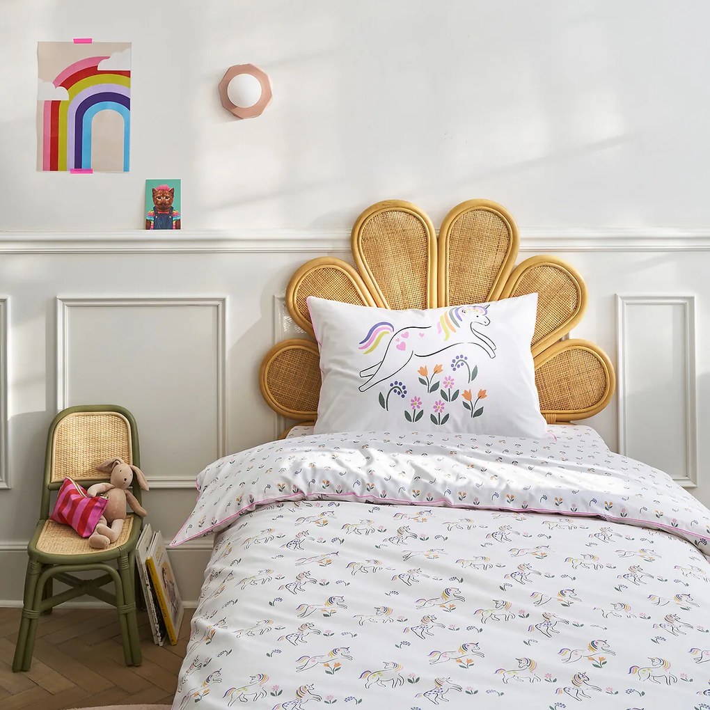 Dekbedovertrek in 50% gerecycled katoen, eenhoornprint, TAMILA