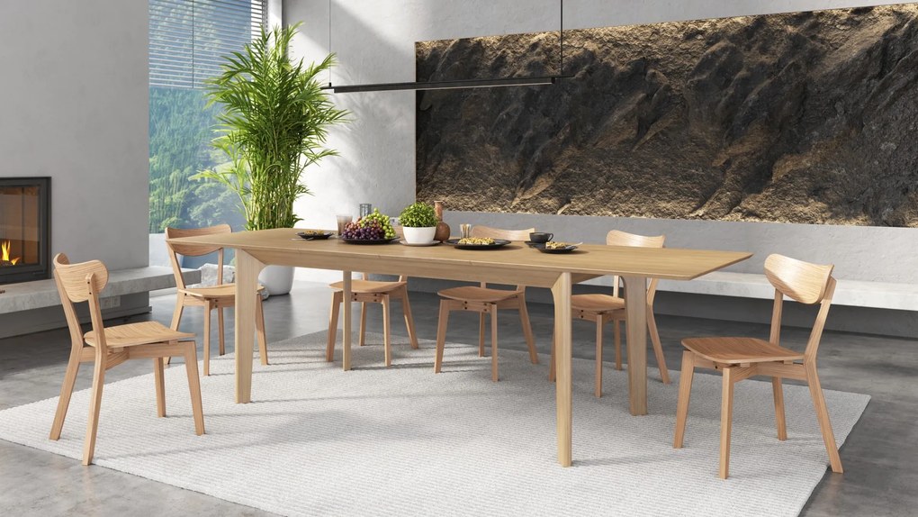 BARI Natuurlijk eiken 180x90 cm (+2 inzetstukken 45 cm) - HOUTEN TAFEL IN JAPANDI STIJL,  UITKLAPBARE TAFEL TOT 270 cm!