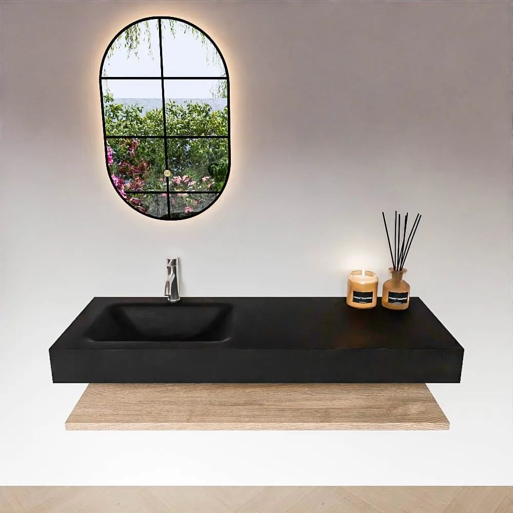 Zaro Alan badmeubel 130cm met planchet washed oak en vrijhangende wastafel cloud links 1 kraangat urban