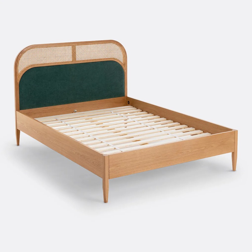 Bed in rotan en fluweel met beddenbodem Buisseau