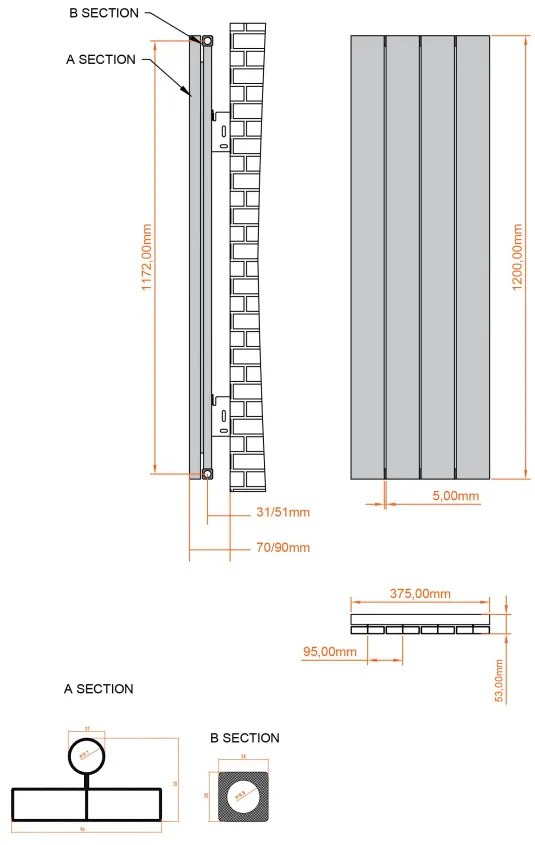 Eastbrook Charlton radiator 35x120cm aluminium 775W antraciet