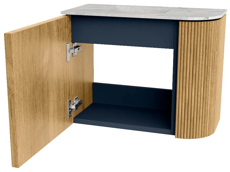 Mondiaz Joya DLux 50cm toiletmeubel ronding rechts oak met wastafel faye links zonder kraangat glace