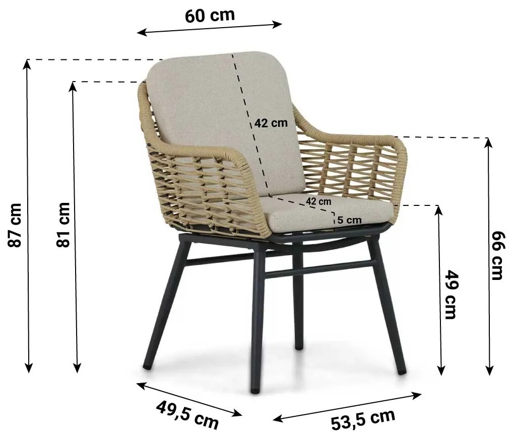 Tuinset Ronde Tuintafel 130 cm Aluminium/rope Taupe 4 personen Coco Antoni/Montana