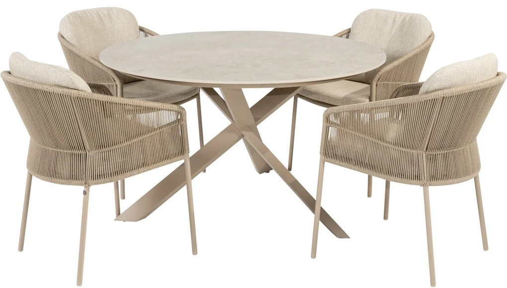 Florence Prado dining tuinset 130xH75 cm rond 5 delig keramiek latte Taste 4SO