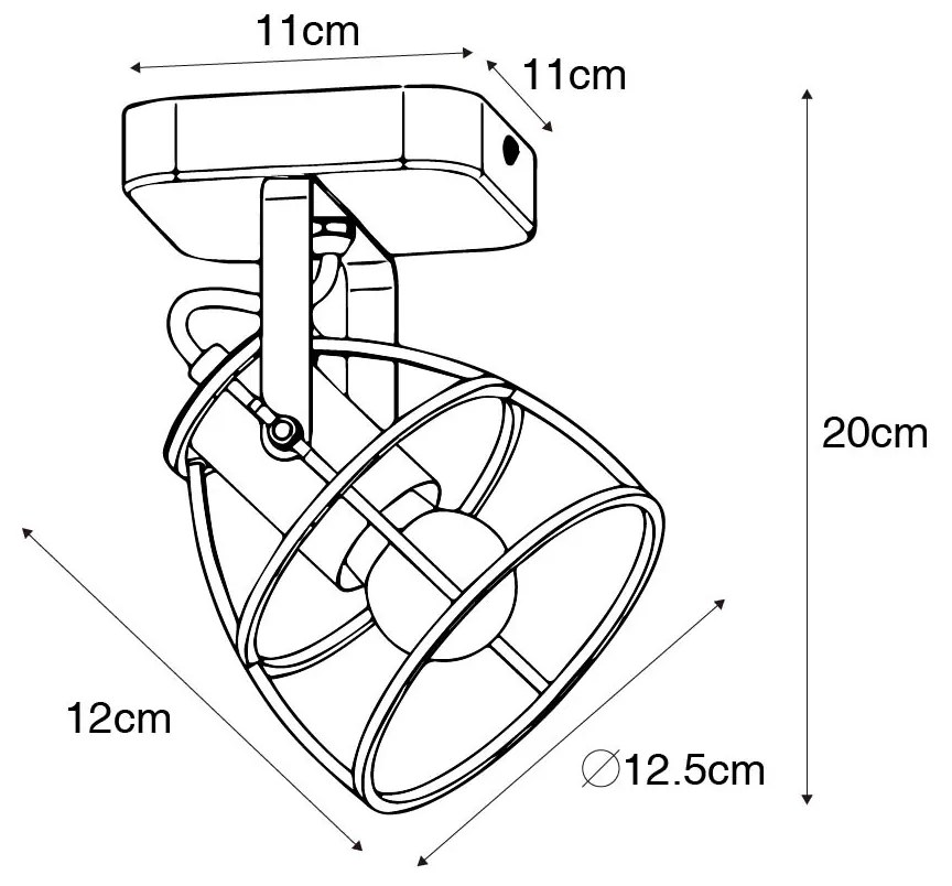 Industriële Spot / Opbouwspot / Plafondspot antraciet met hout verstelbaar - Arthur Industriele / Industrie / Industrial E27 vierkant Binnenverlichting Lamp