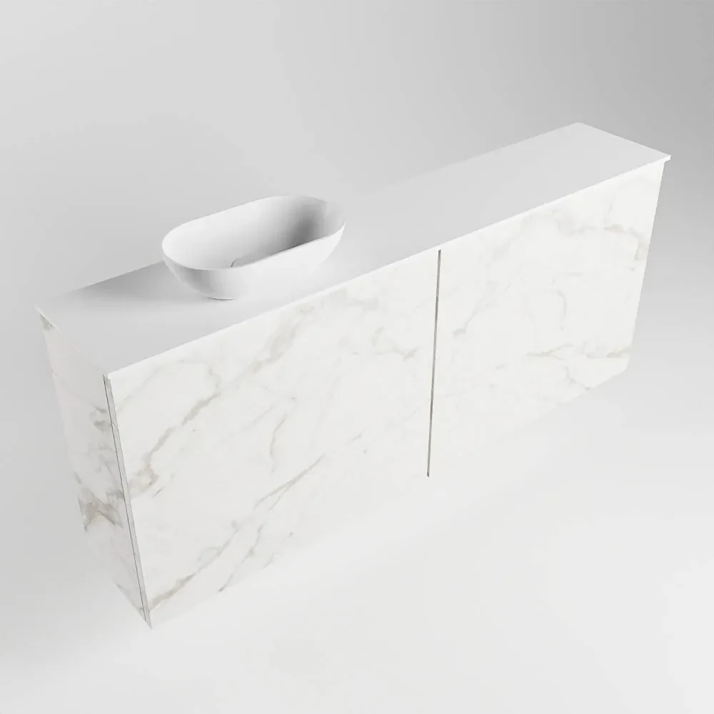 Mondiaz Fowy toiletmeubel 120cm Carrara met witte waskom links zonder kraangat
