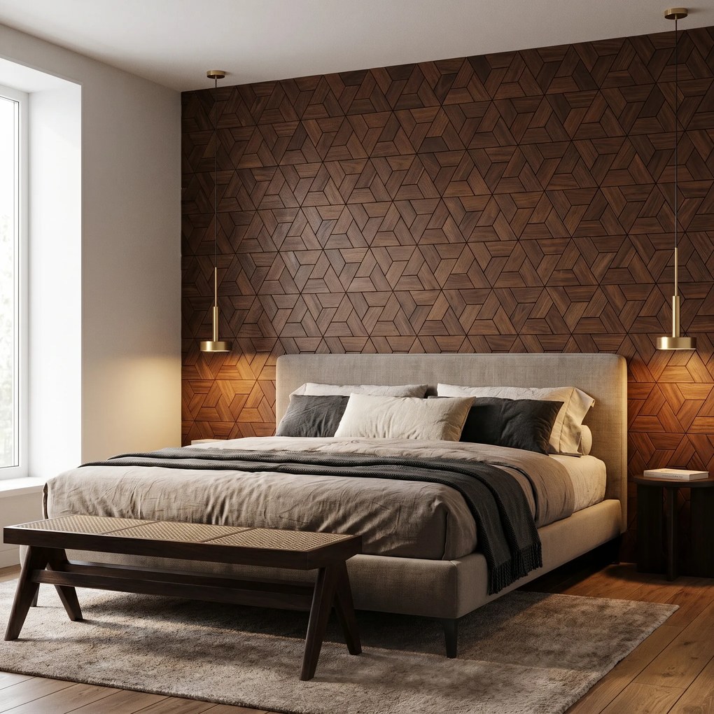 Decoratief Houten Wandpaneel | Aster Smoked Brown | 60×60 cm | Amerikaans Notenhout