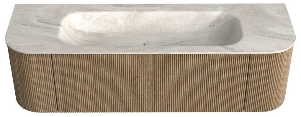 Mondiaz Kurve-dlux 150cm badmeubel ronding links/rechts dusk met 1 lade en 2 deuren en wastafel big medium midden zonder kraangat ostra
