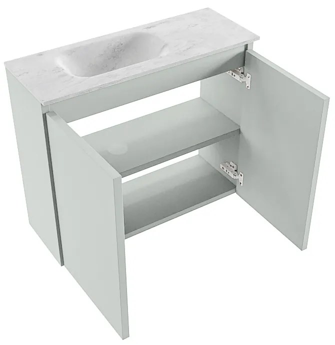 Mondiaz Ture DLux toiletmeubel 60cm greey met wastafel opalo links met kraangat