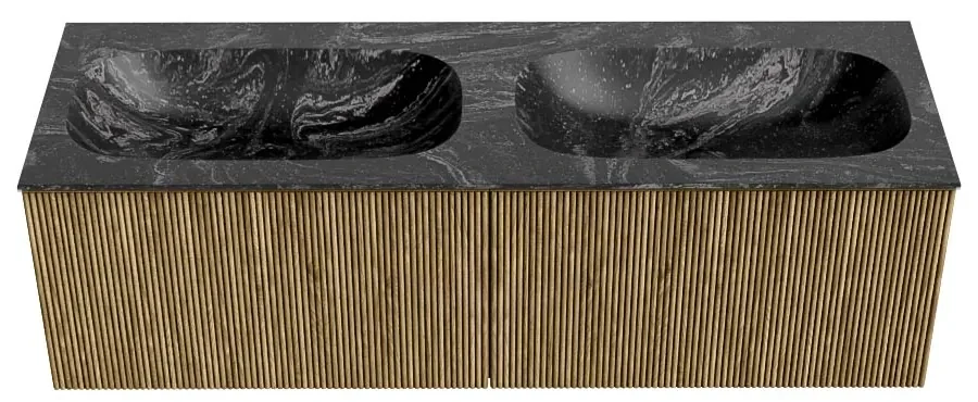 Mondiaz Kurve-dlux 140cm badmeubel dusk met 2 lades en wastafel stor small dubbel 2 kraangaten lava