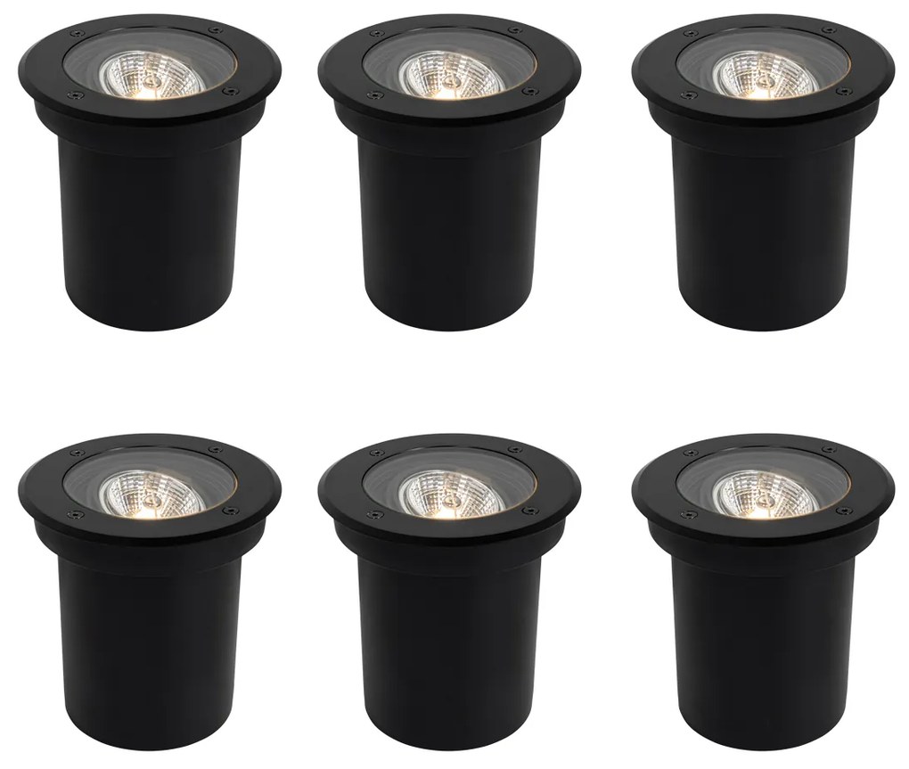Set van 6 moderne buiten grondspots zwart AR70 verstelbaar IP65 - Delux