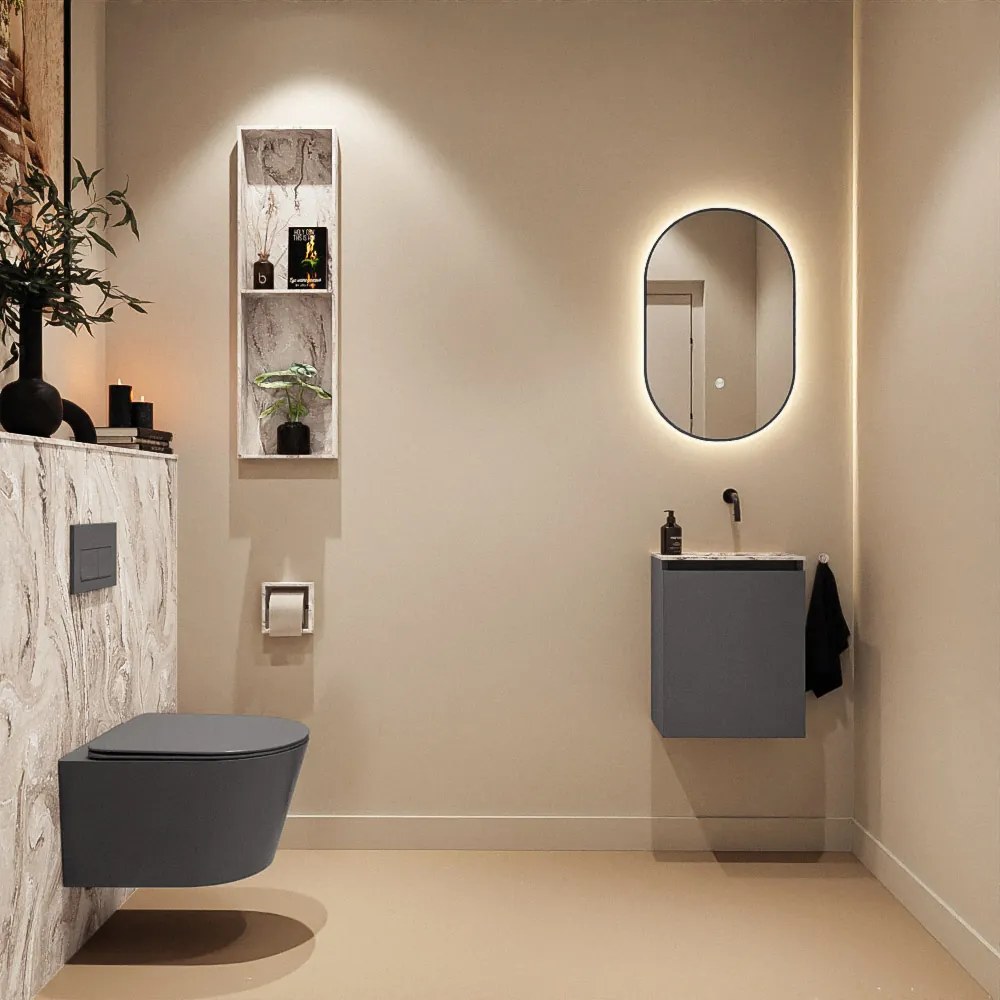 Mondiaz Ture DLux toiletmeubel 40cm dark grey met wastafel glace rechts zonder kraangat