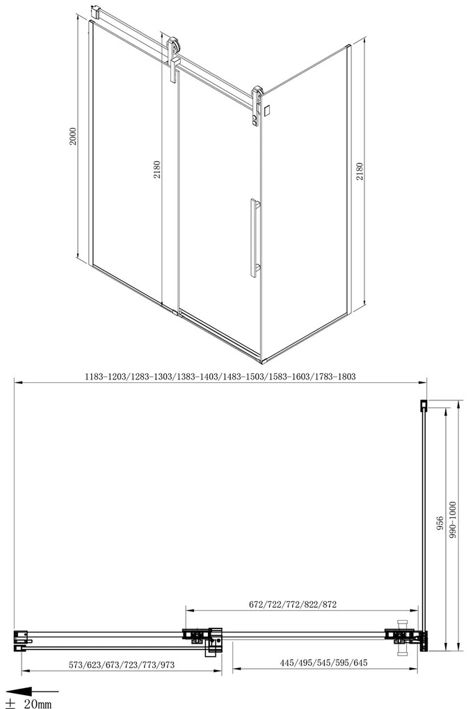 Gelco Volcano douche zijwand 100cm helderglas