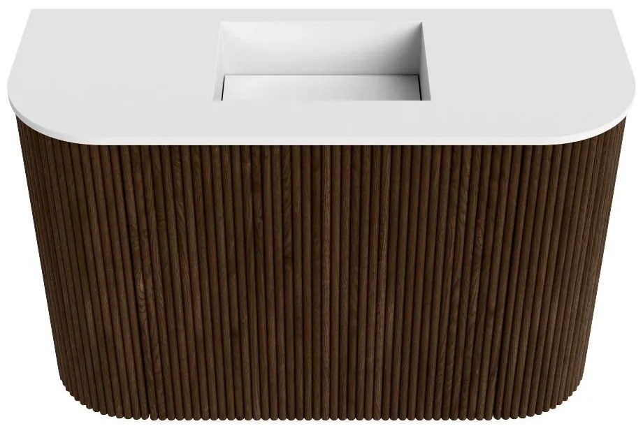 Mondiaz Joya 65cm toiletmeubel ronding links/rechts walnut met wastafel faye midden zonder kraangat talc