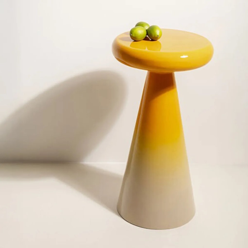 Bijzettafel Emaille Beige Geel Retro - 30 X 30cm.