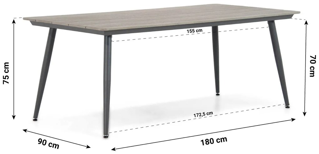 Dining Tuintafel rechthoekig 180 x 92 cm Aluminium/polywood Grijs Matale