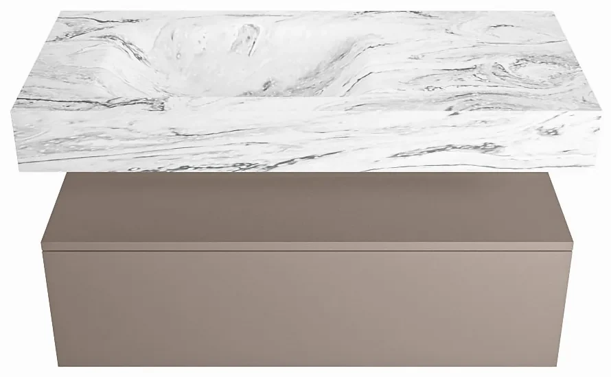 Mondiaz Alan DLux badmeubel 100cm smoke 1 lade met wastafel glace links zonder kraangat