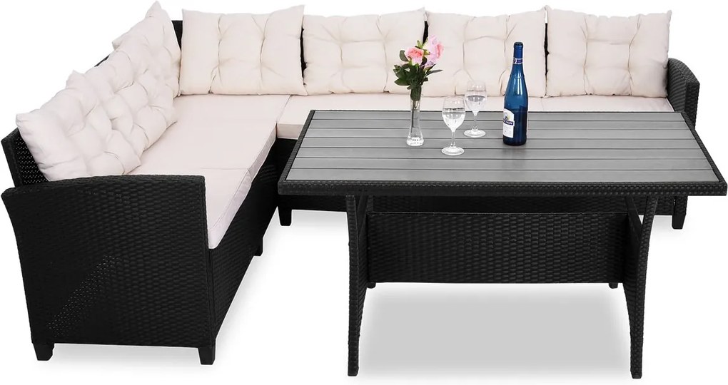 Nancy's Kula Loungeset - Met WPC Tafelblad - Tuin - Terras - Hoeksalon - Tuinmeubel - Polyrotan