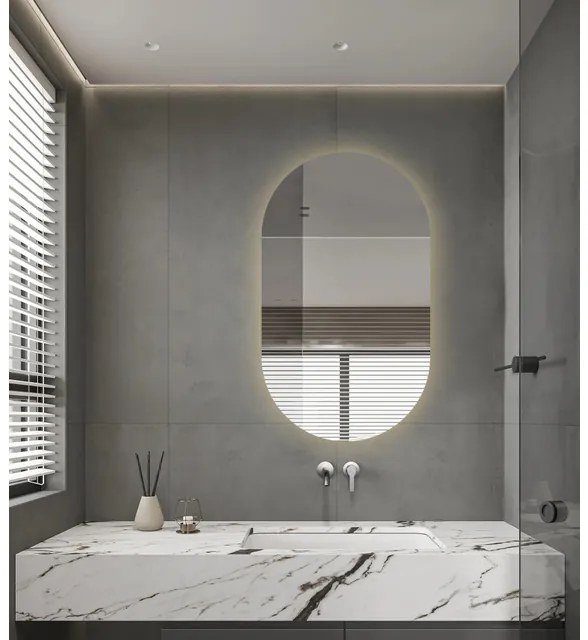 Adema Shine Badkamerspiegel - 70x120cm - Ovaal - horizontale / verticale plaatsing - indirecte LED verlichting - Spiegelverwarming - Infrarood SW11-70120