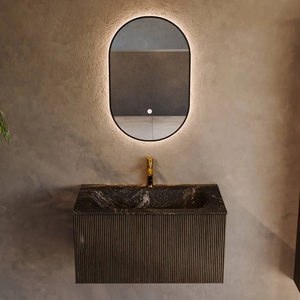 Mondiaz Kurve-dlux 80cm badmeubel shadow met 1 lade en wastafel big small midden 1 kraangat lava